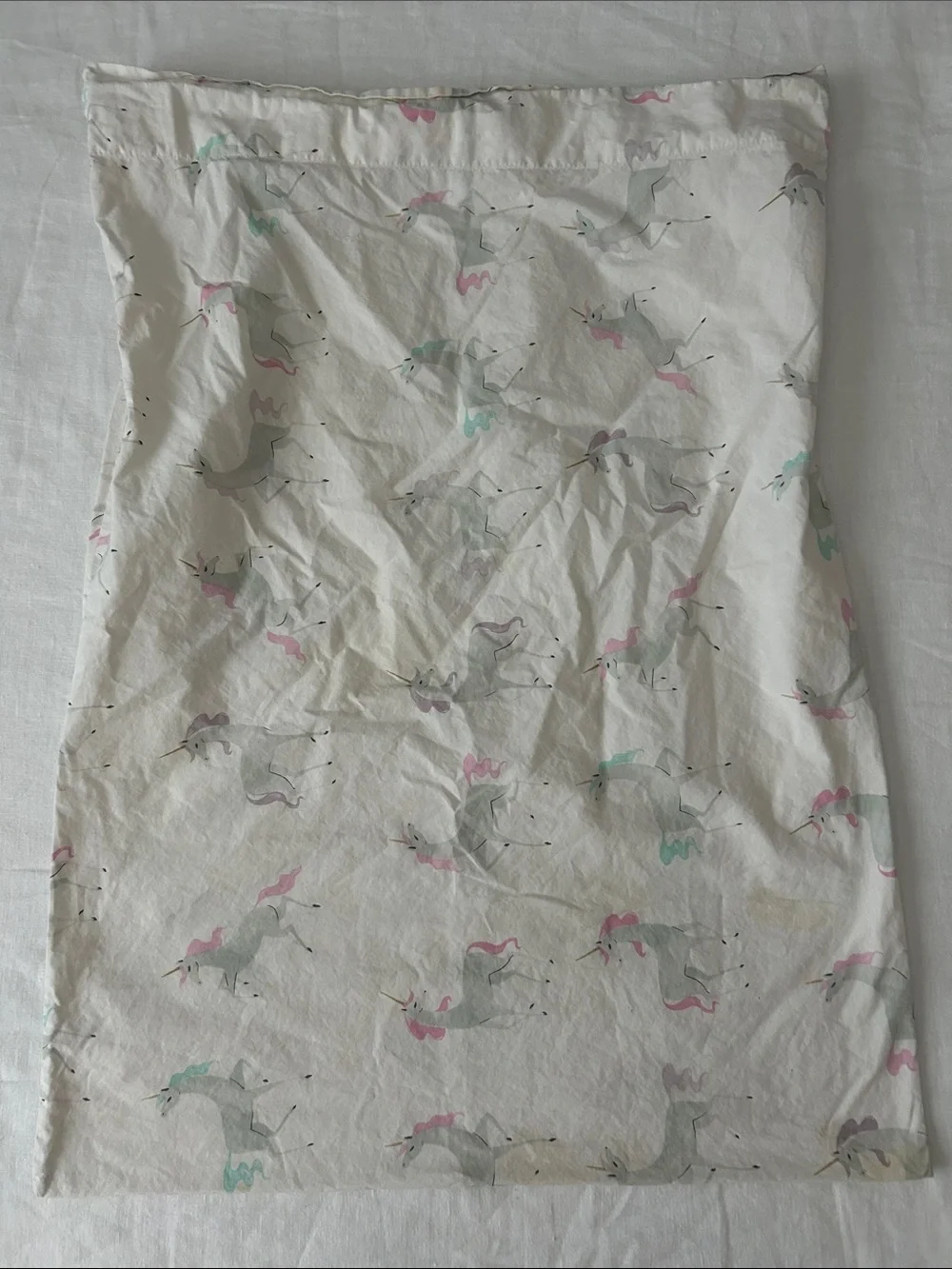 Pottery Barn Kids White Set of Sheets for Twin Bed with Pink & Teal Unicorns